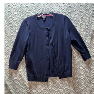 Talbots Petites Navy Blue Pima Cotton 3/4 Sleeve Cardigan M‎
